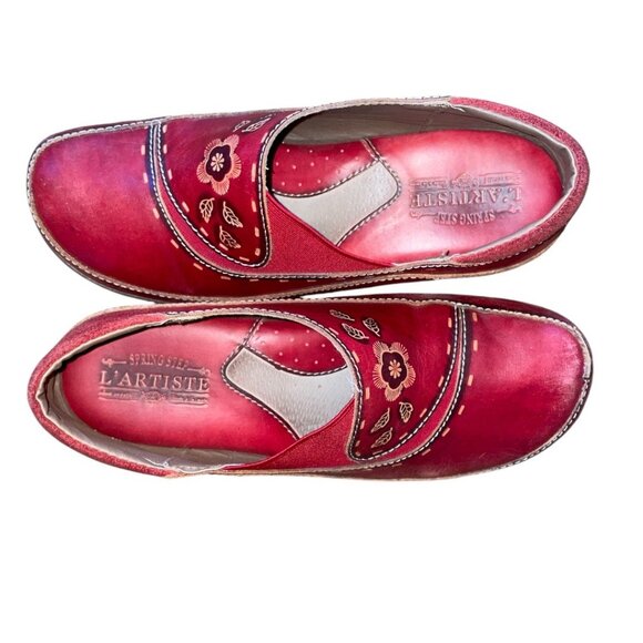LArtiste By Spring Step Red Leather Floral Design Slip-On Shoes Size 39 - Picture 2 of 8